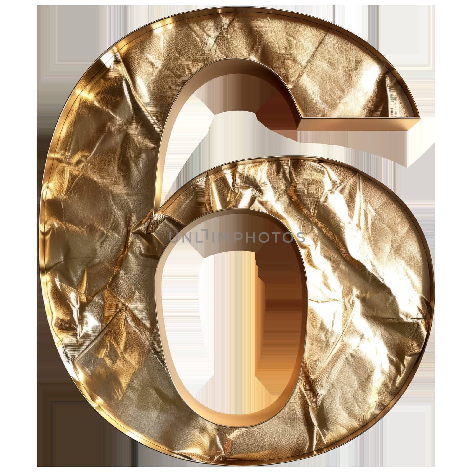 Golden Number 6 Png Isolated on White Background. Golden Foil Font Element. Ai generated