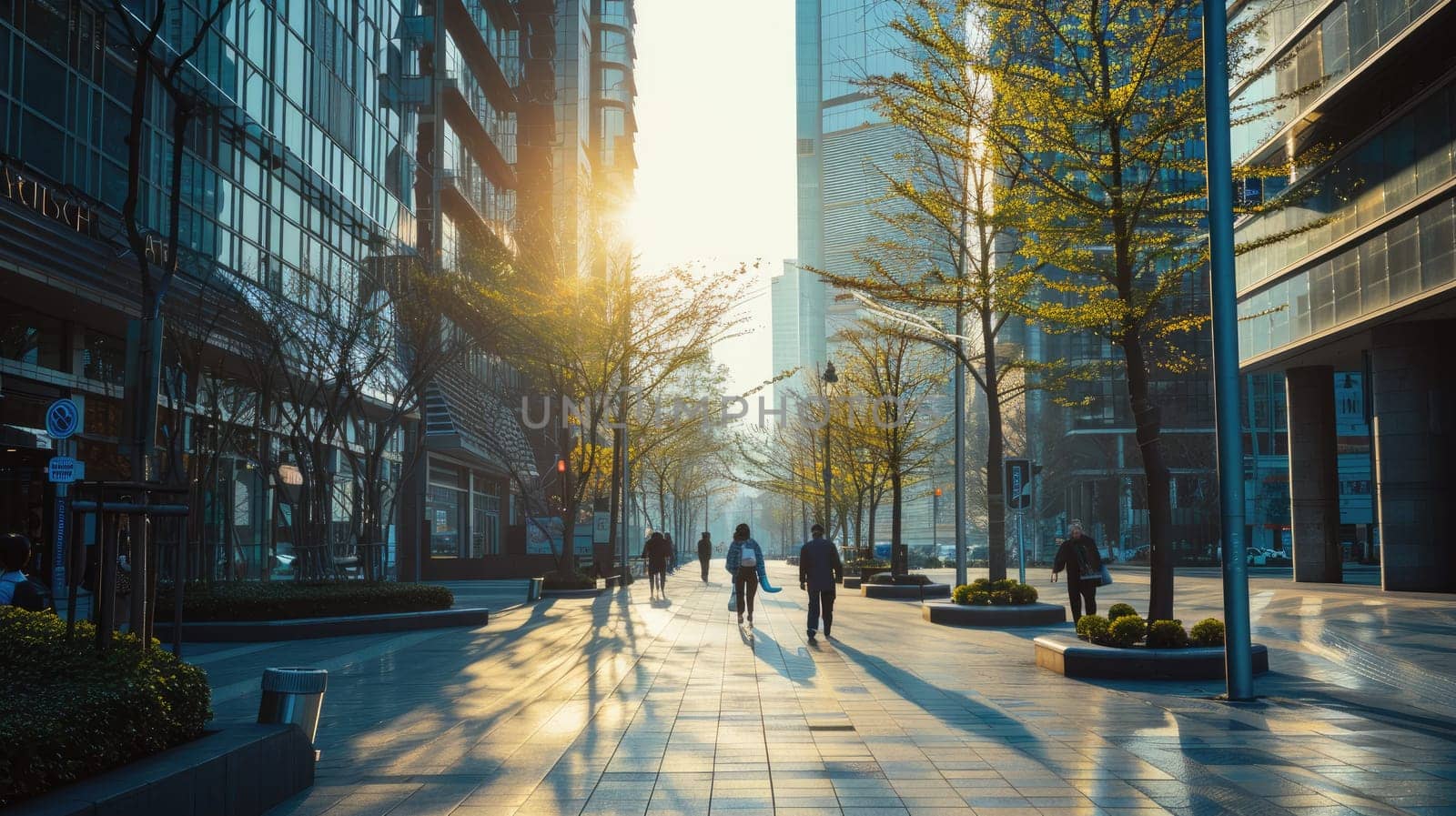 A modern city street with people, Crowd of people walking on the busy city street, Generative AI by nijieimu