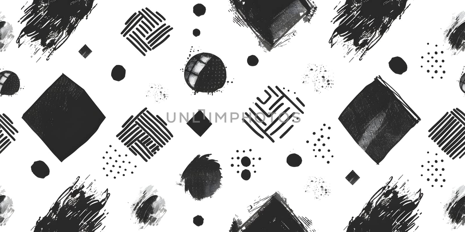 Monochrome pattern of black and white squares and circles on a white background by Nadtochiy