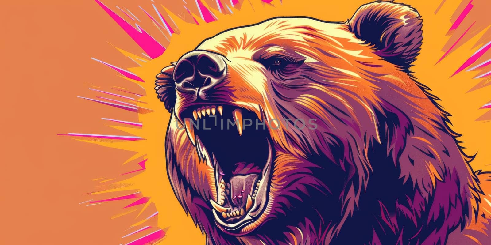 Portrait of shouting, angry bear as a pop art style