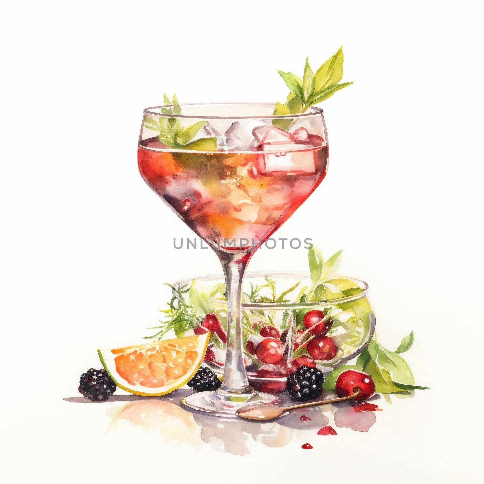 Cocktail Day with Berries, Fruits and Mint Leaves. by Rina_Dozornaya