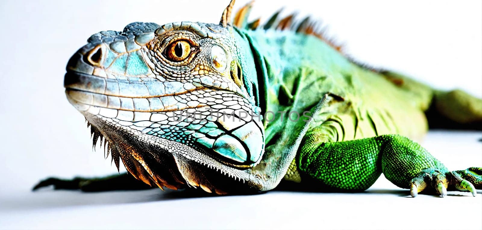 Iguana lizard basks in the sun. Generative AI by gordiza