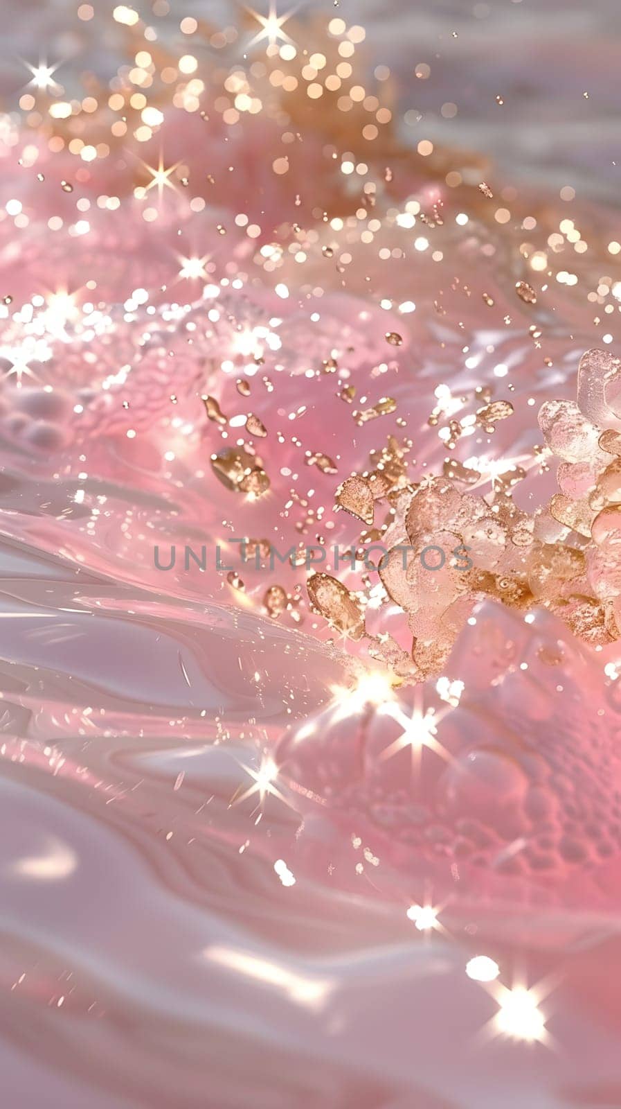 A close up of a magenta and gold patterned background with sparkles by Nadtochiy