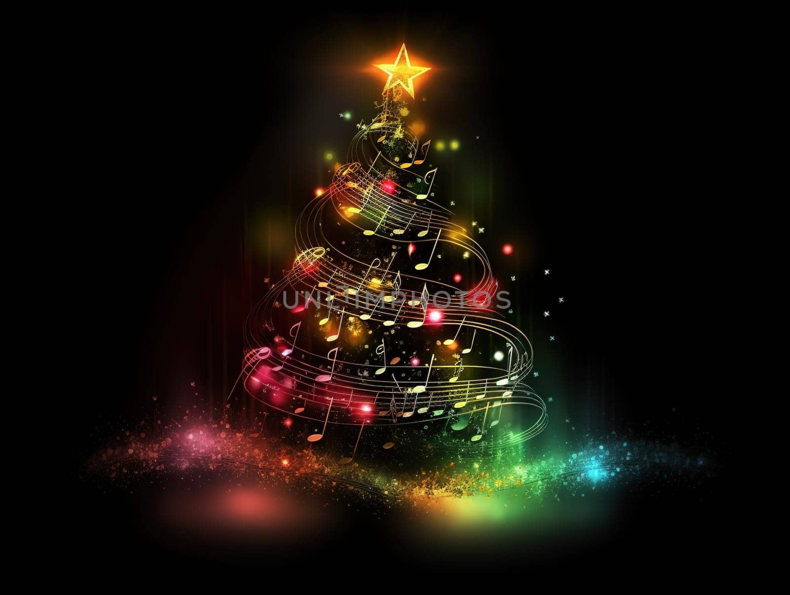 Abstract Rainbow Christmas Tree Shaped Musical Notes, Concept Of Christmas Music by GekaSkr