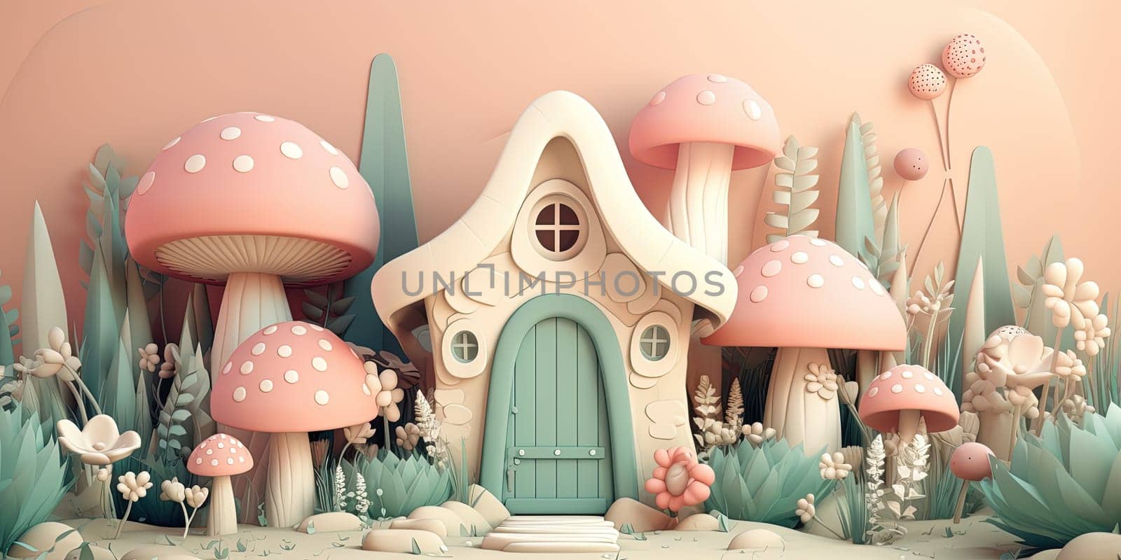 3D Illustration Of Fabulous House In Pastel Colors , Fairly World Story