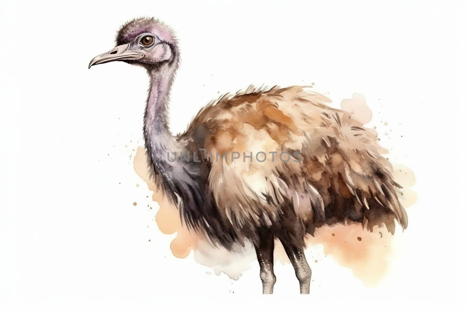 Watercolor Illustration Of Emu Ostrich On White by GekaSkr