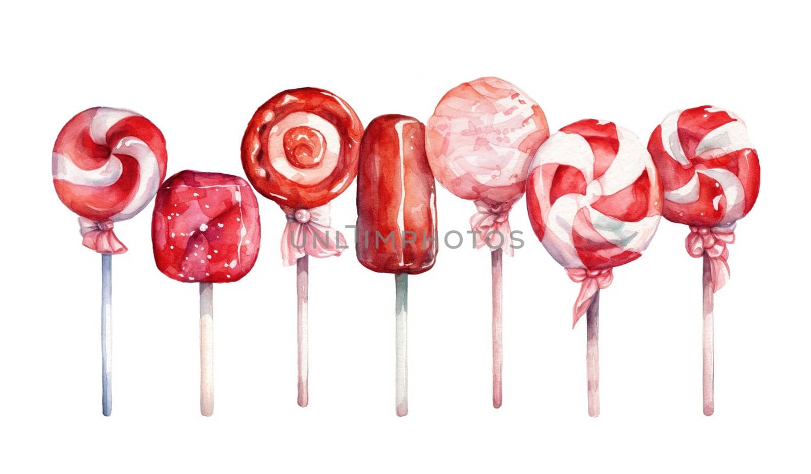 Watercolor Illustration Set Of Sweet Red Lollipops by GekaSkr