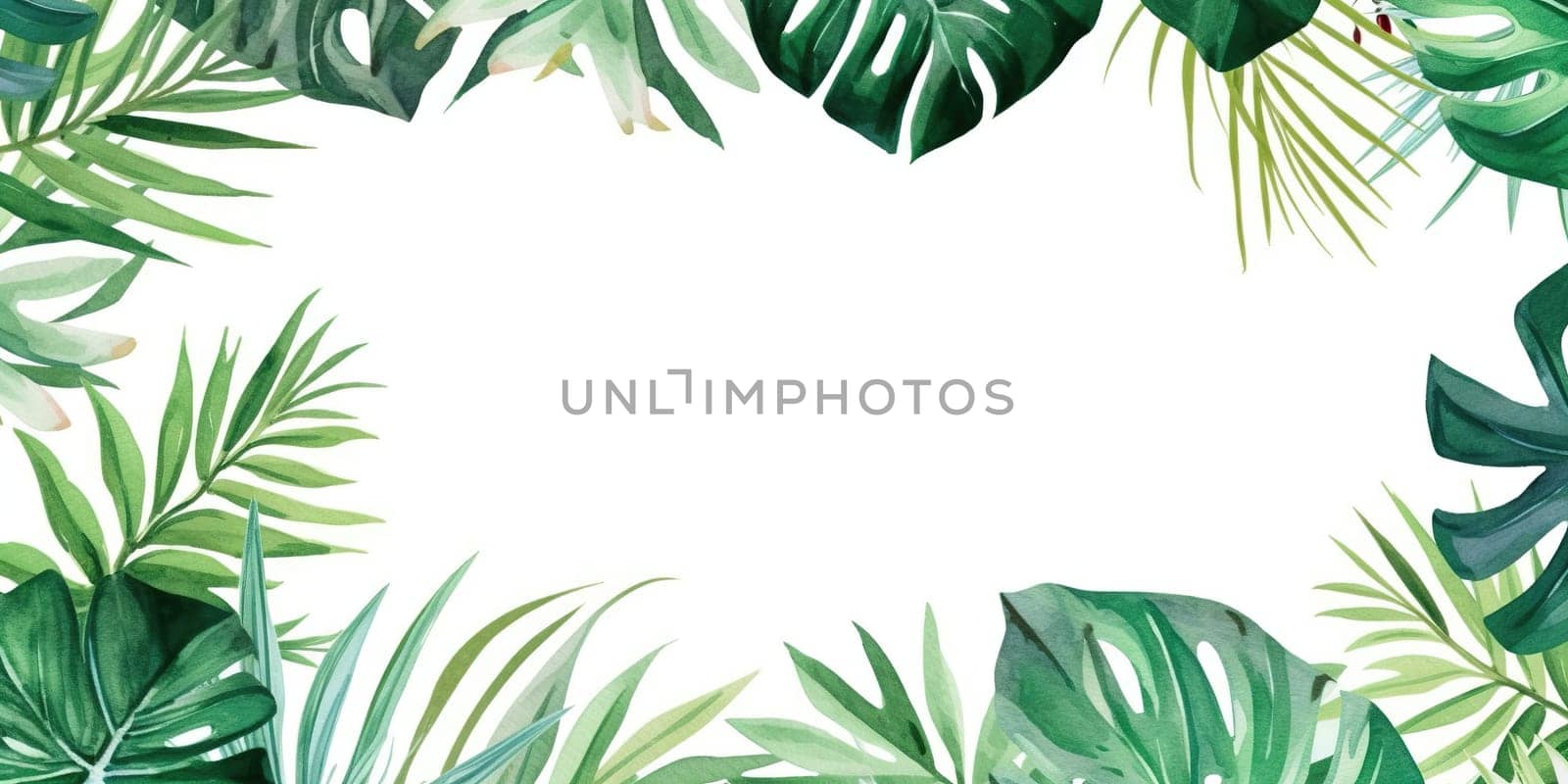 Watercolor Illustration Of Tropical Green Leaves As Frame For Your Design by GekaSkr