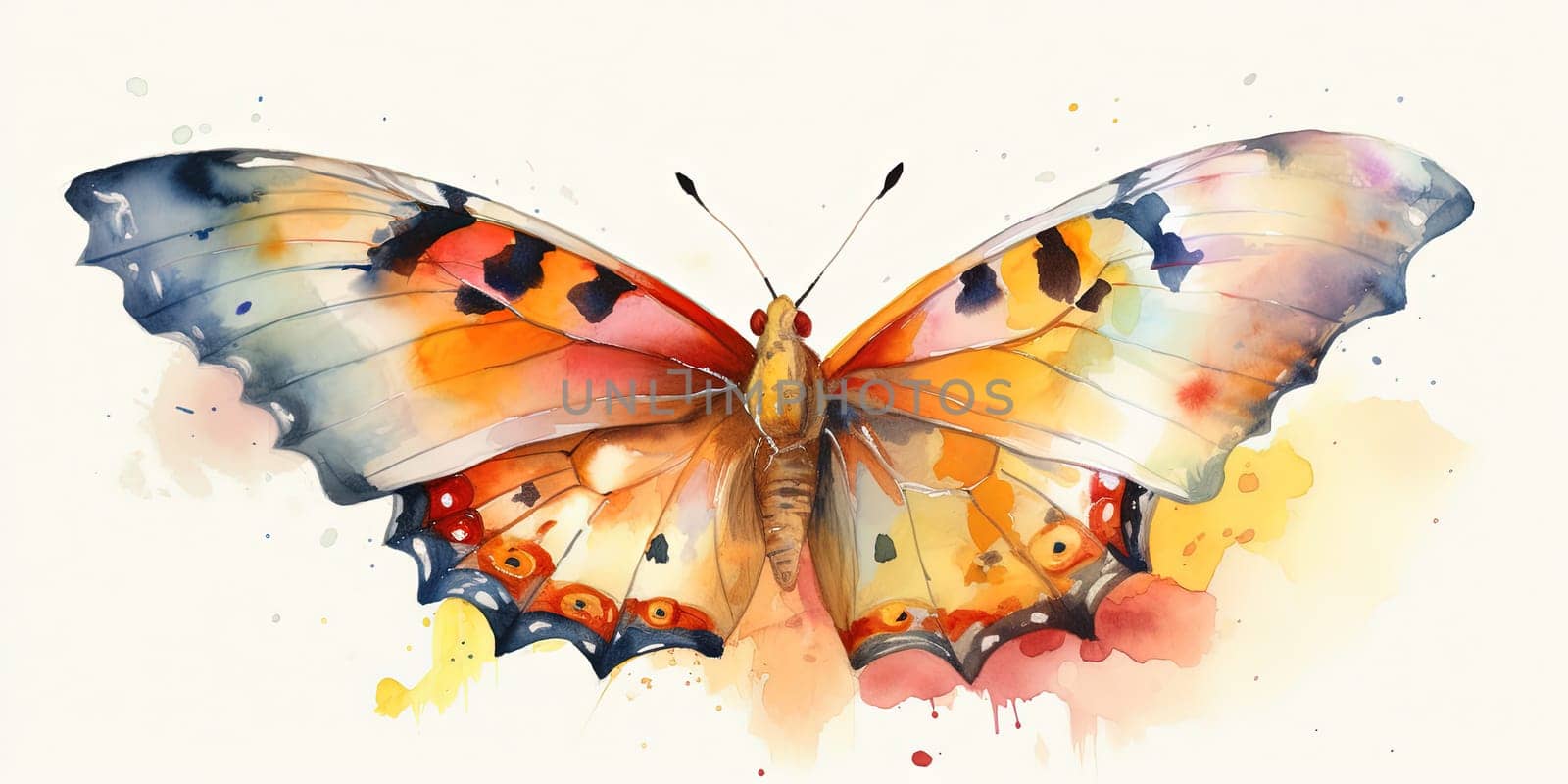 watercolor painting of beautiful colorful butterfly with wings by GekaSkr