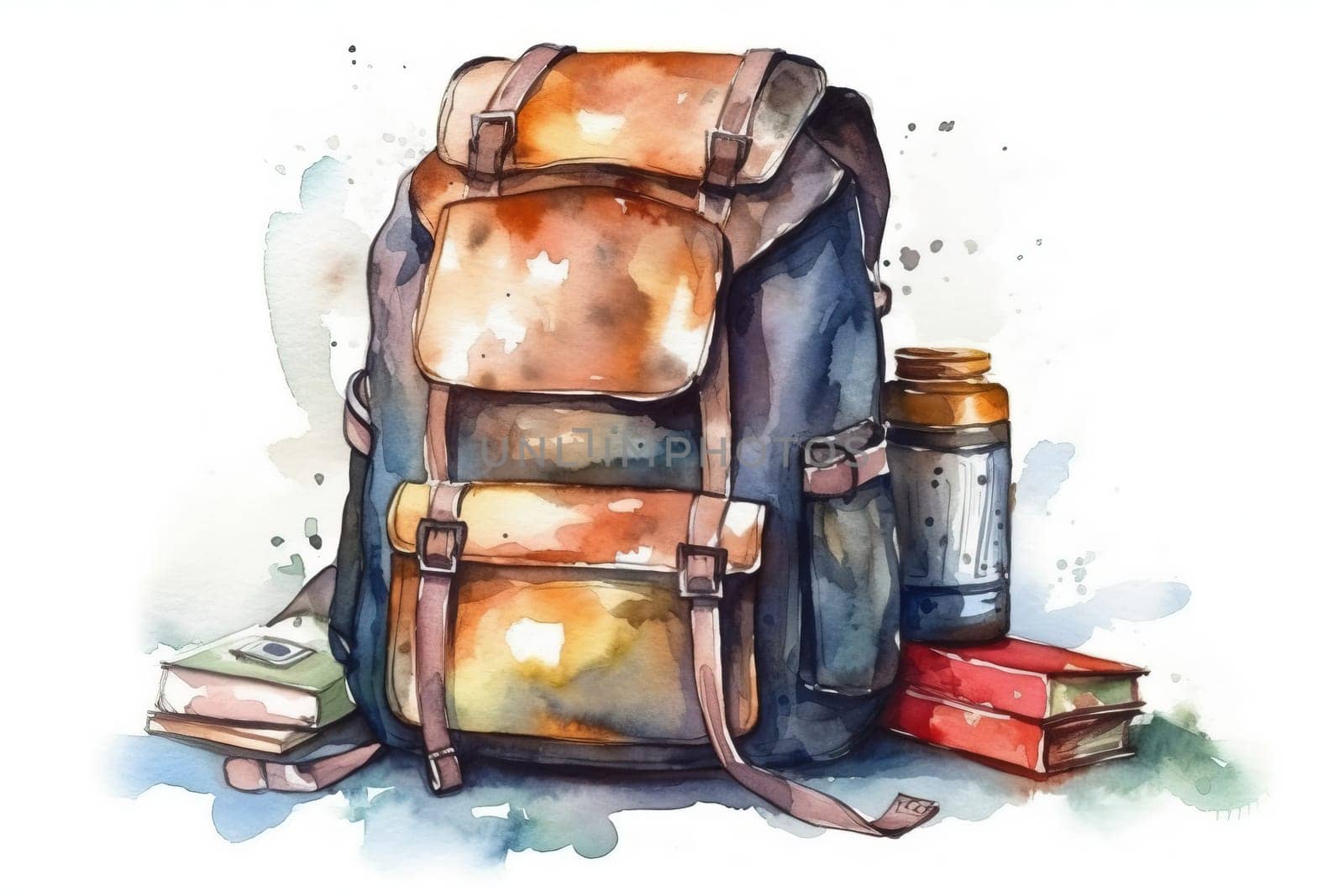 Watercolor Illustration Of School Backpack On A White Background by GekaSkr
