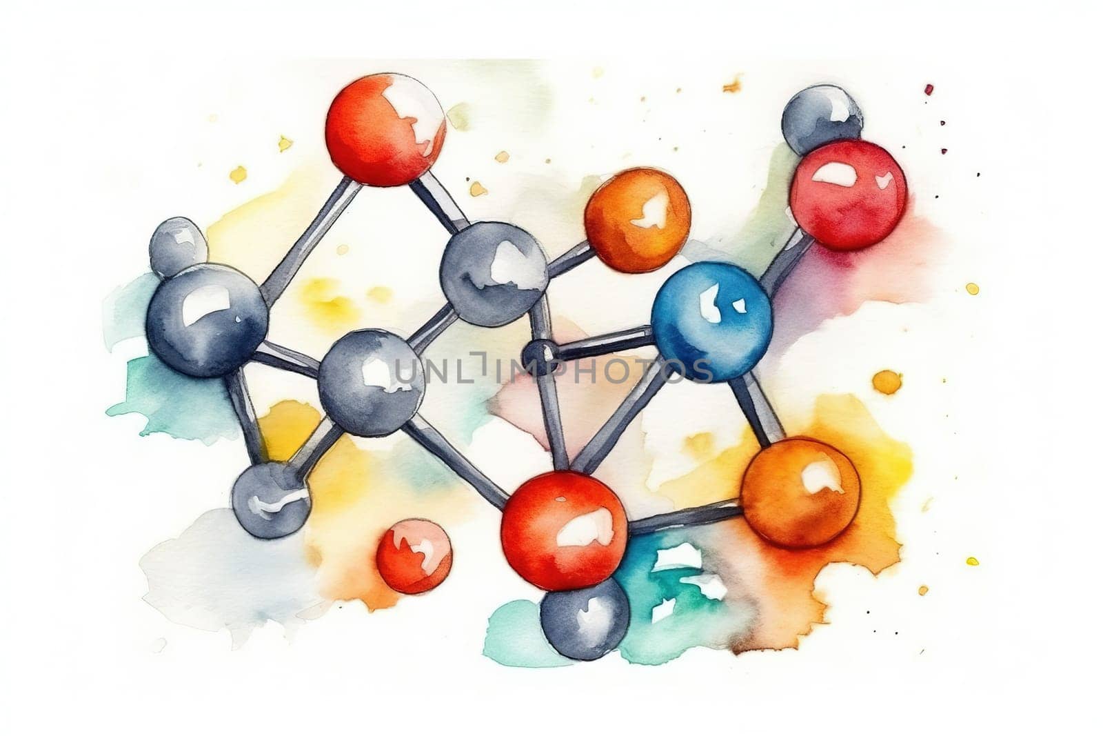 Watercolor Illustration Of Atomic Model Of Matter by GekaSkr