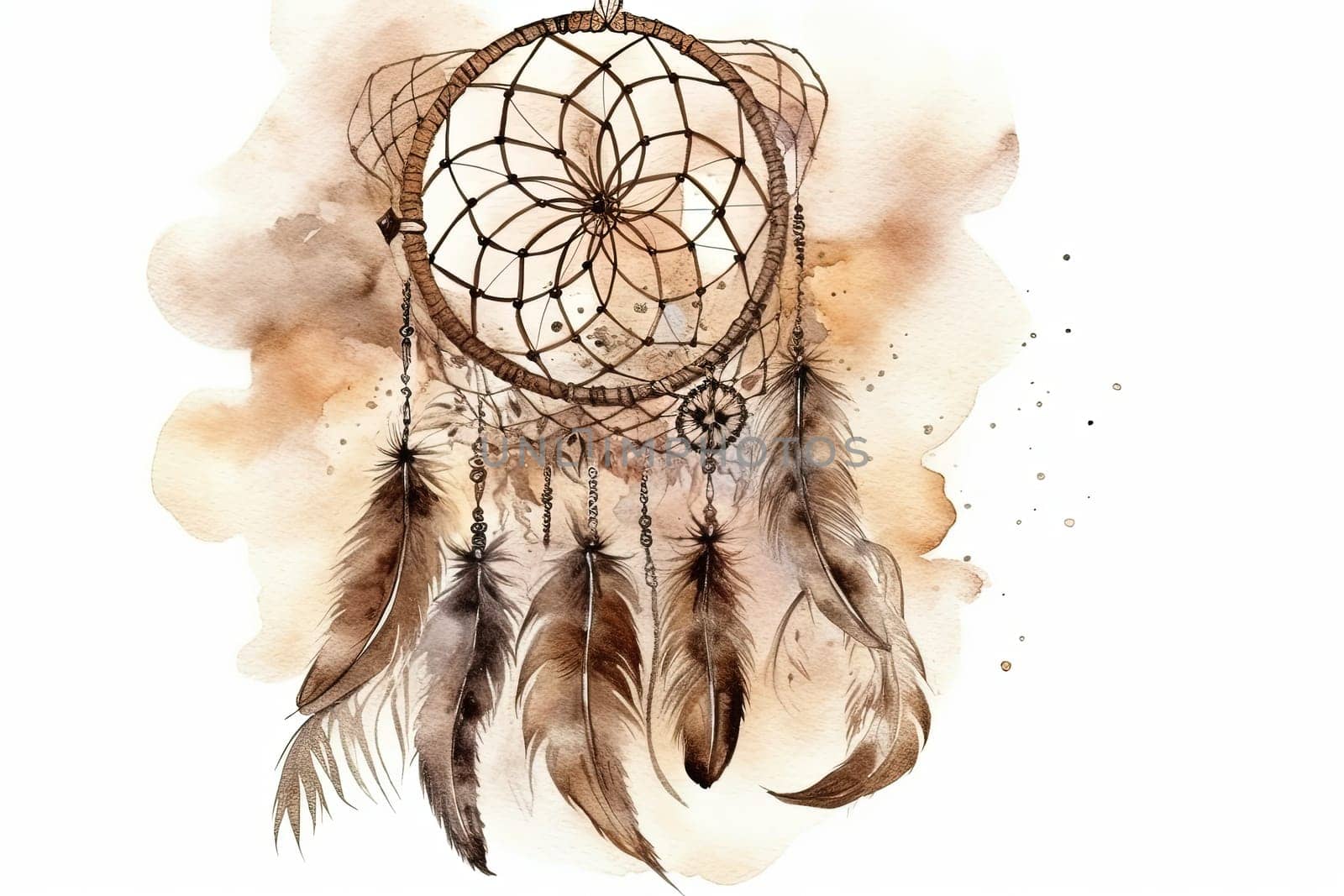 Watercolor Illustration Of Boho-Style Dreamcatcher With Feathers by GekaSkr
