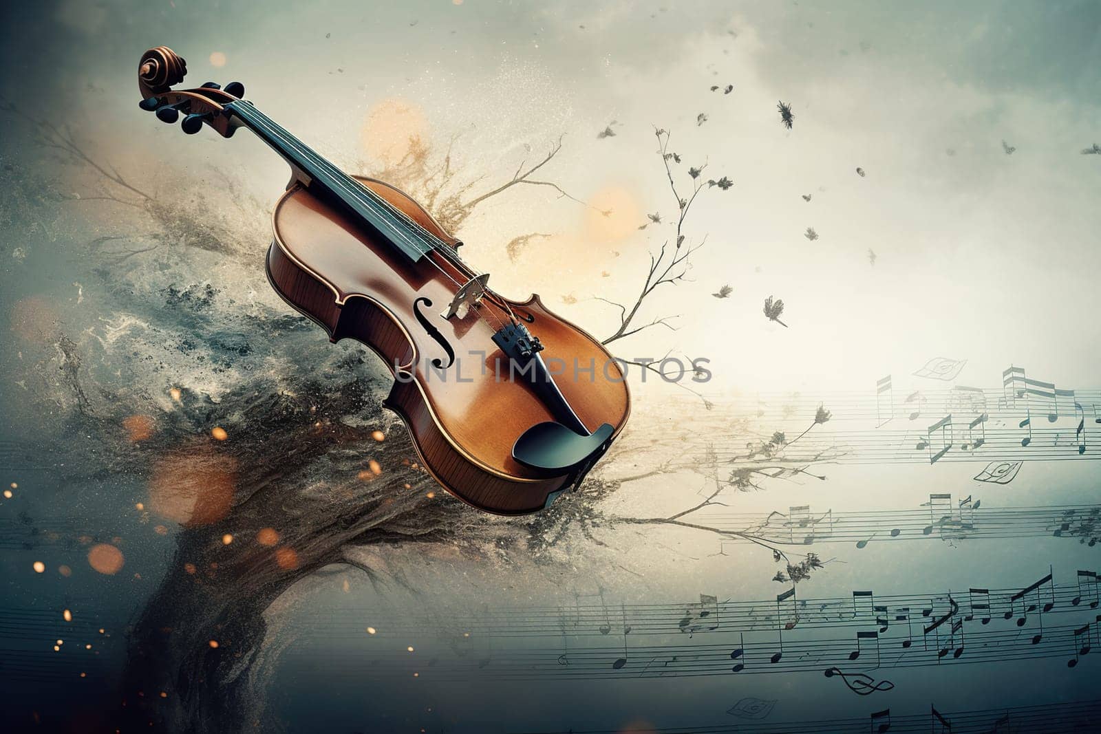 Illustration Of Classic Violin On Abstract Background With Musical Notations by GekaSkr