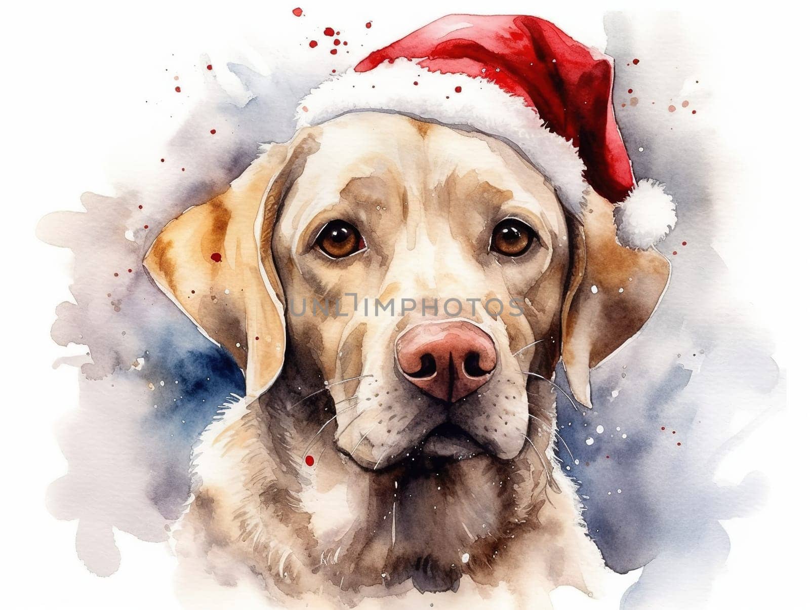 Watercolor Portrait Of A Dog Captures A Labrador In A Santa Hat Beautifully