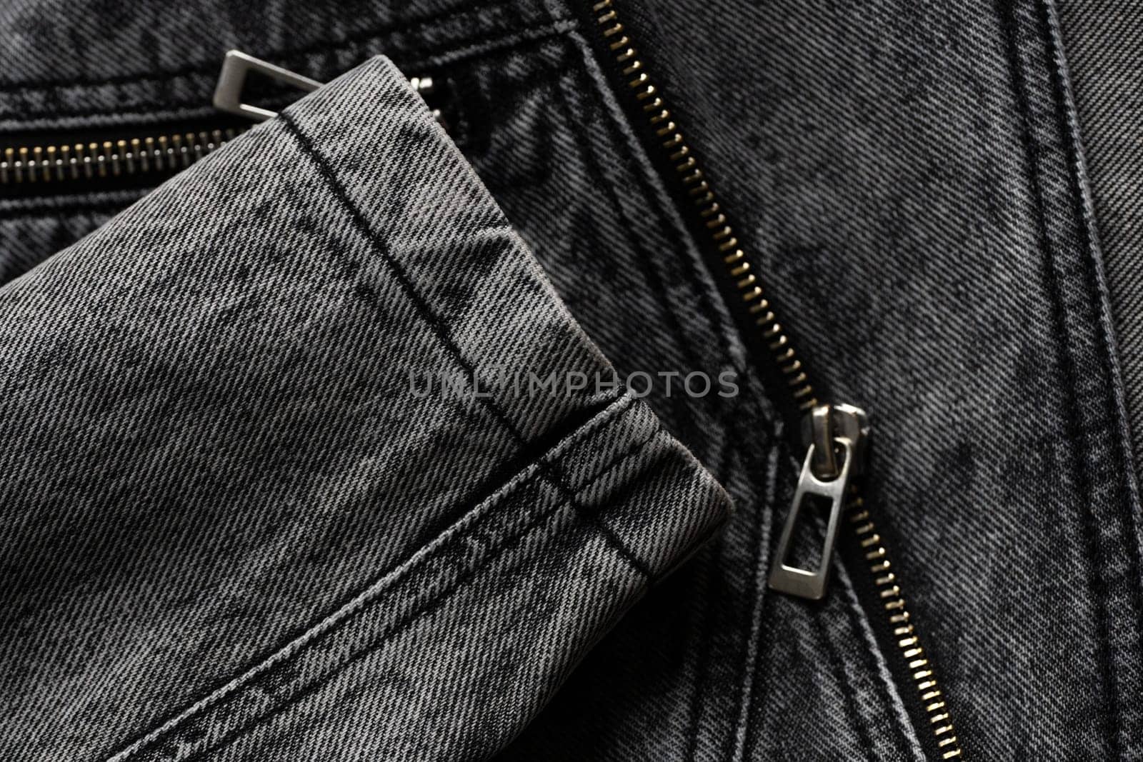 Denim texture pattern jacket with zipper background. Fashion, style and textile concept. High quality photo
