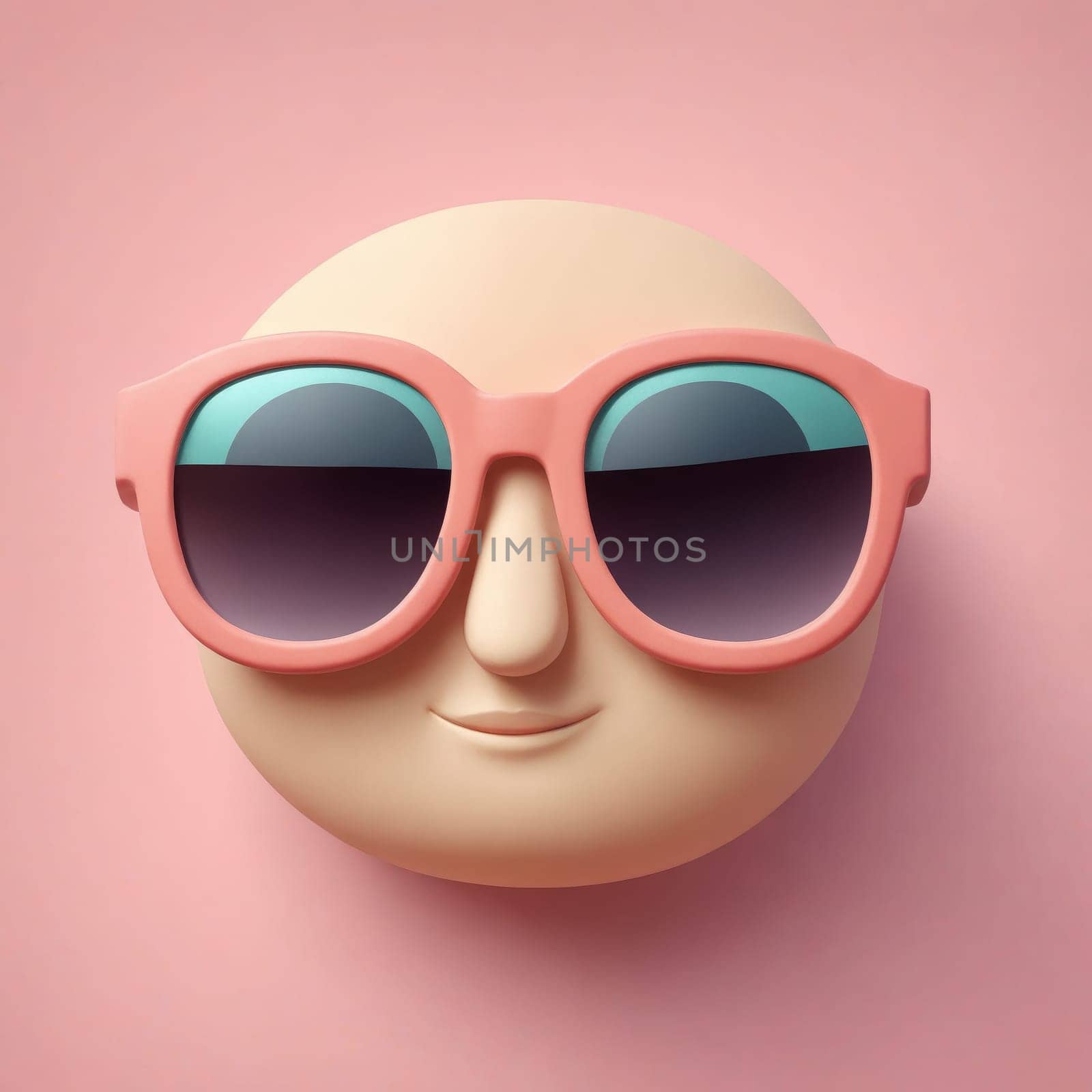 Sunglasses on a cartoon face with hair and nose on a pink background by Andre1ns