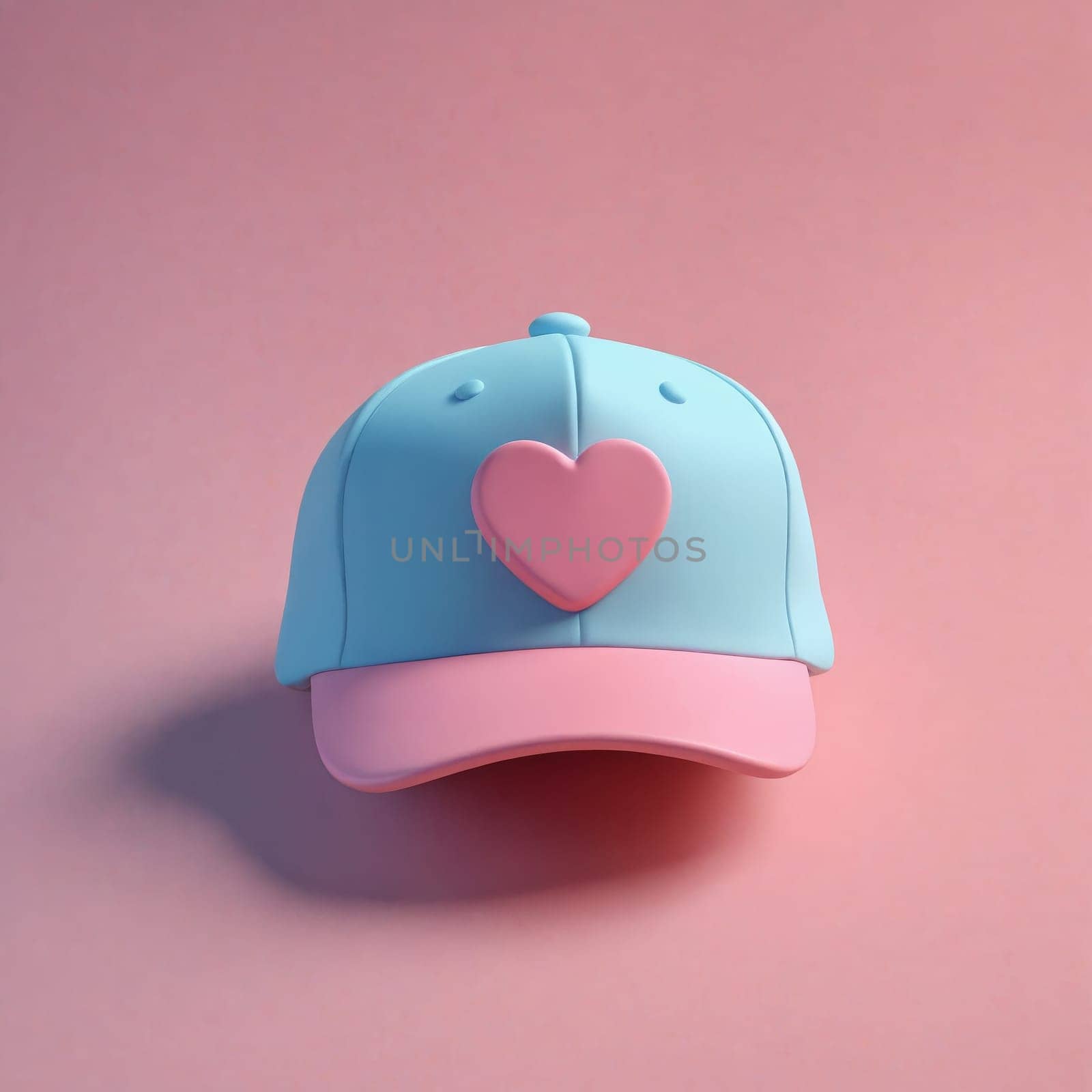 A cap in pink with a cute cloud and heart design, matched with a similarly colored surface.