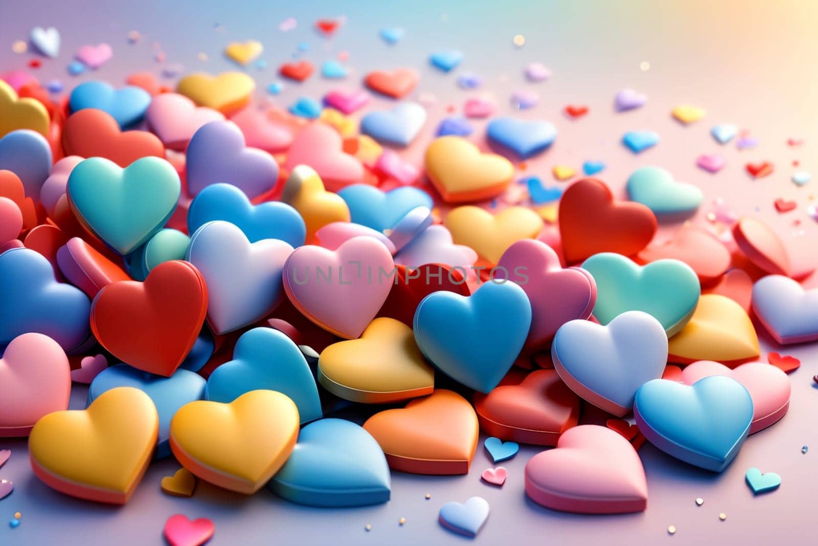 colorful bright hearts in pastel colors .