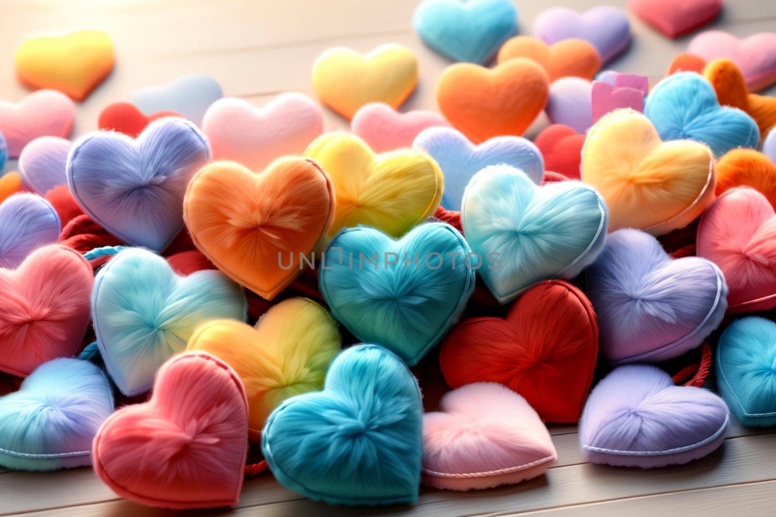 colorful bright hearts in pastel colors .