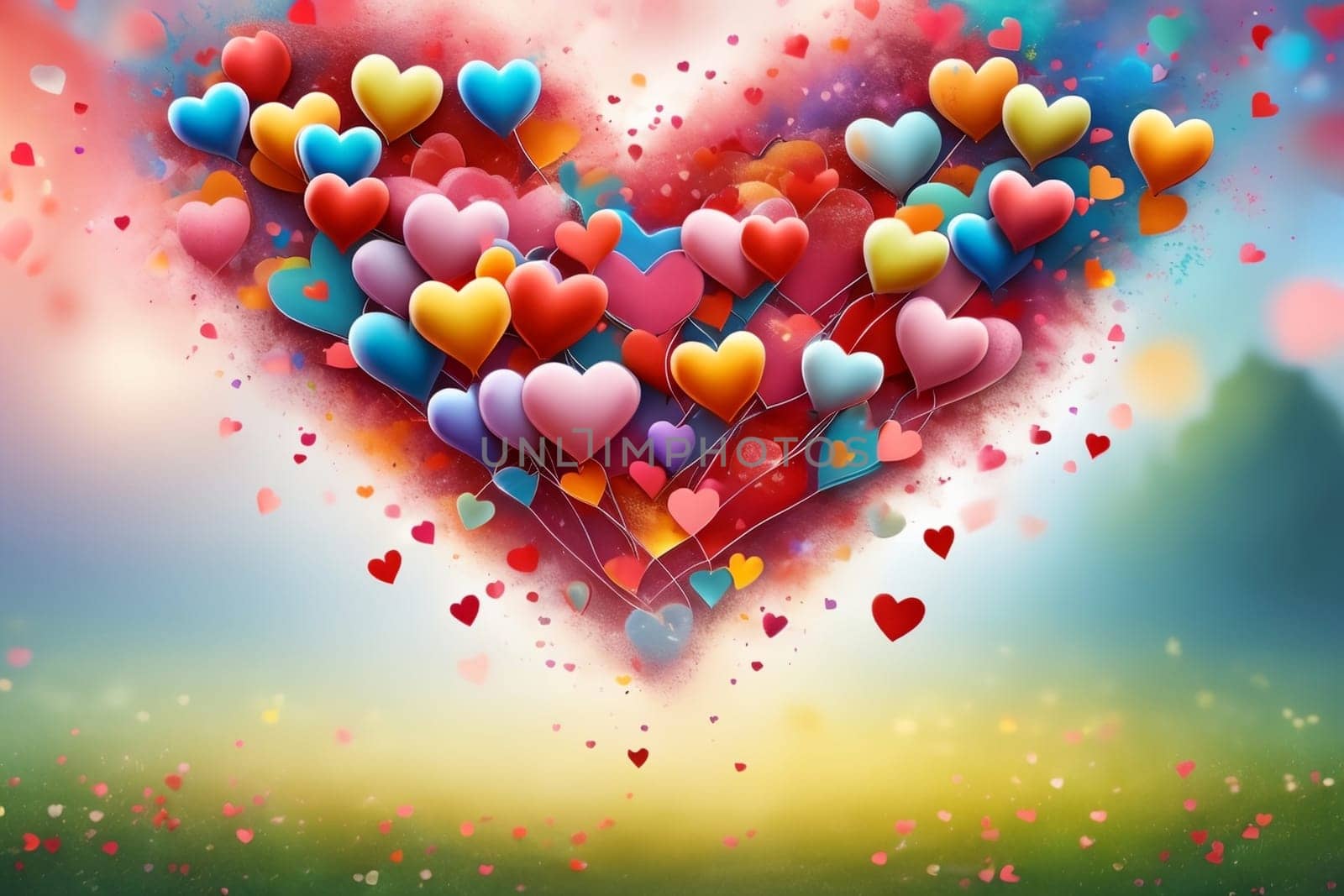 colorful bright hearts in pastel colors .