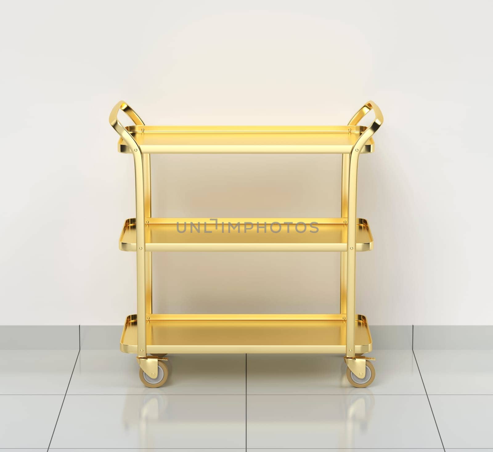 Empty gold food serving cart