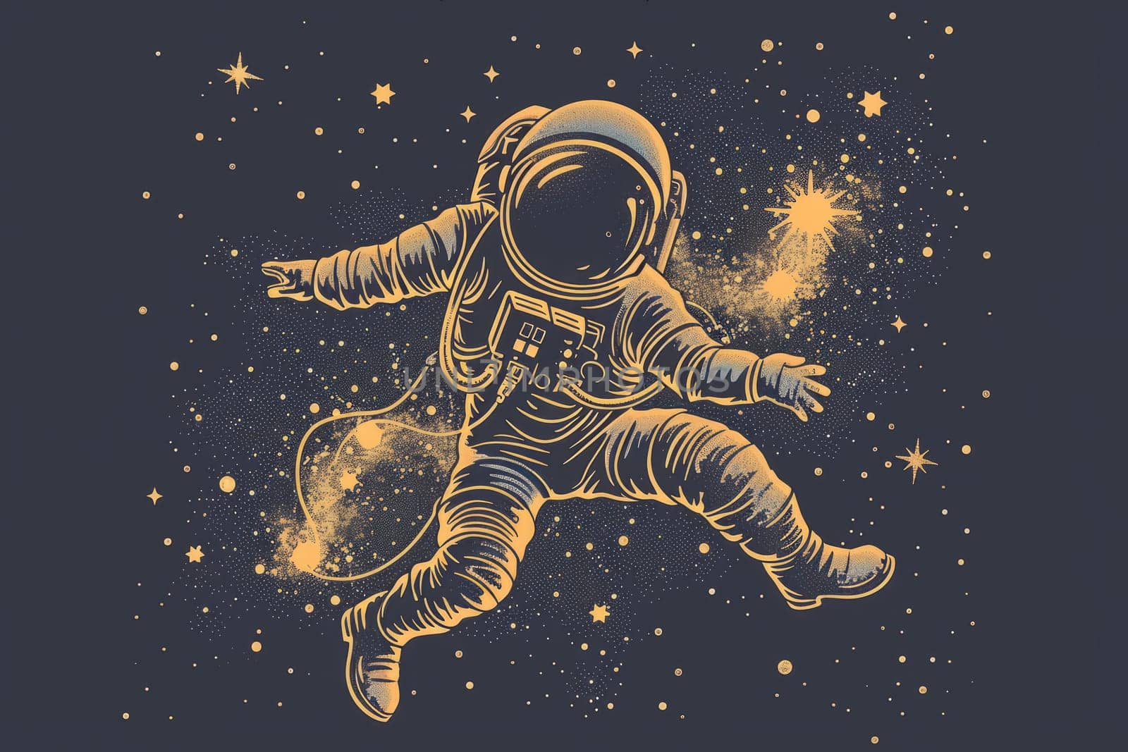 Astronaut Floating in Space with Stars and Planets