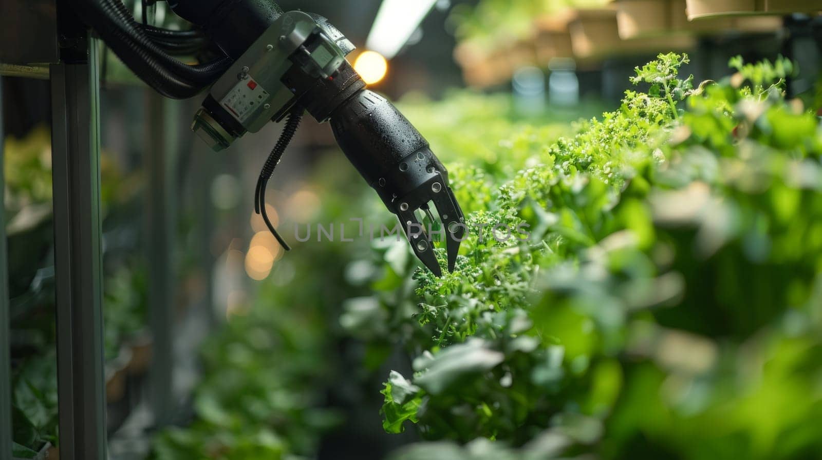 Robotic Arm Working with Hydroponic Plants in Vertical Farm