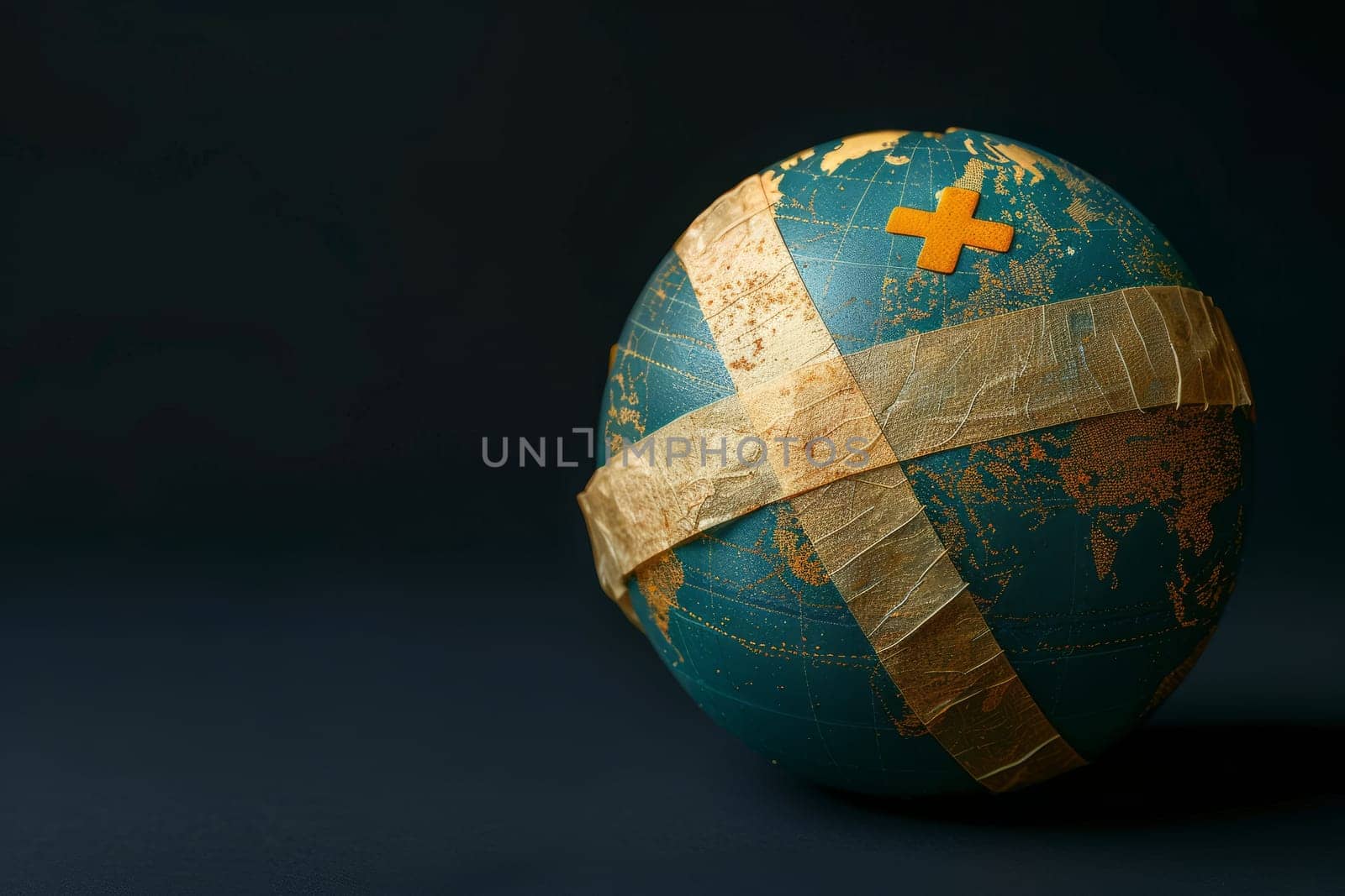 Damaged World Globe with Adhesive Bandages. A Symbol of Global Issues and Repair by ailike