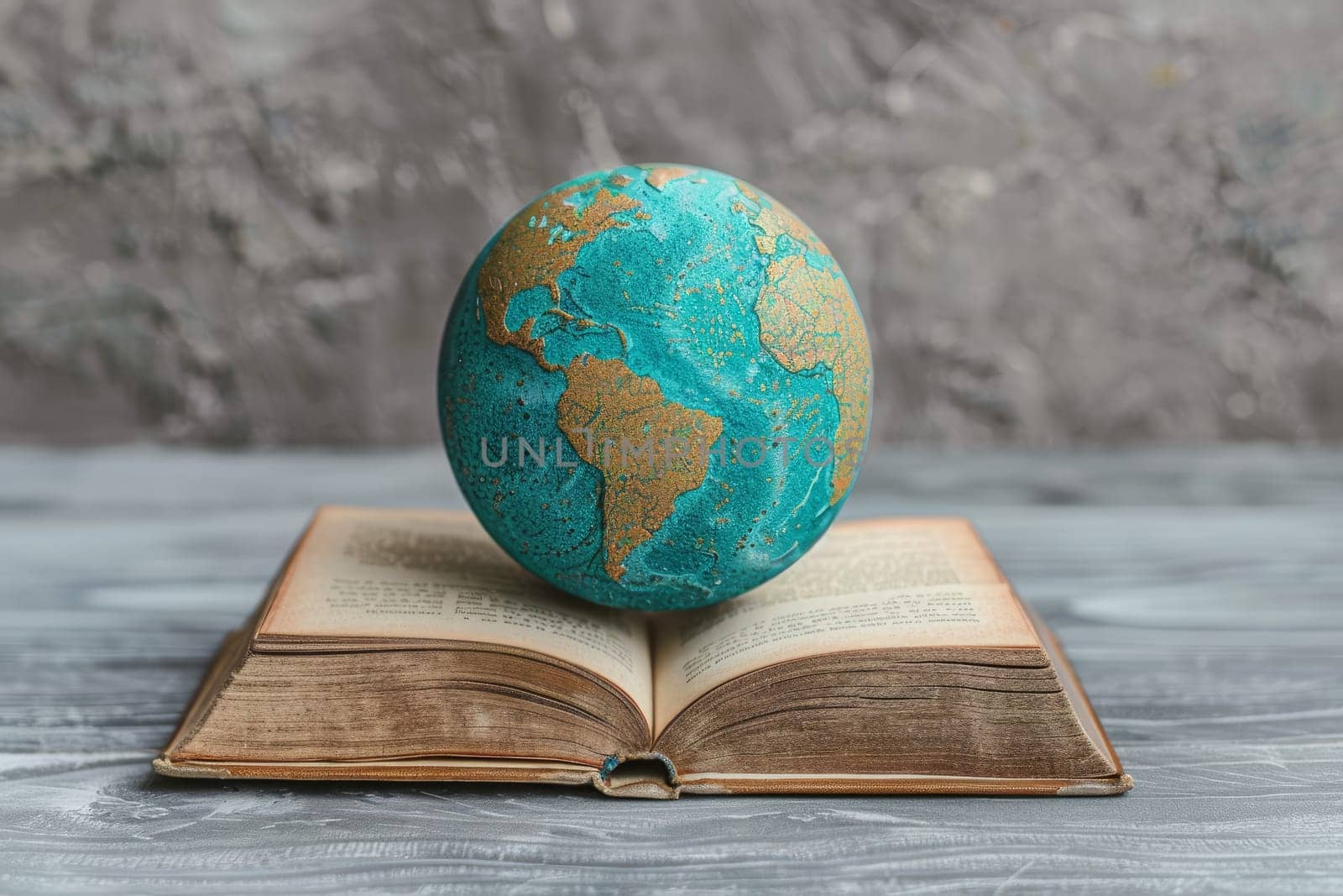 Teal and Gold Globe on Open Book, Education, Knowledge, and Global Learning by ailike