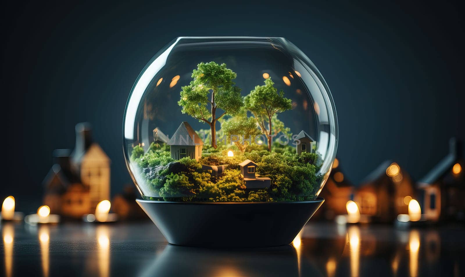 Nature in a glass ball on an abstract background. Selective soft focus.