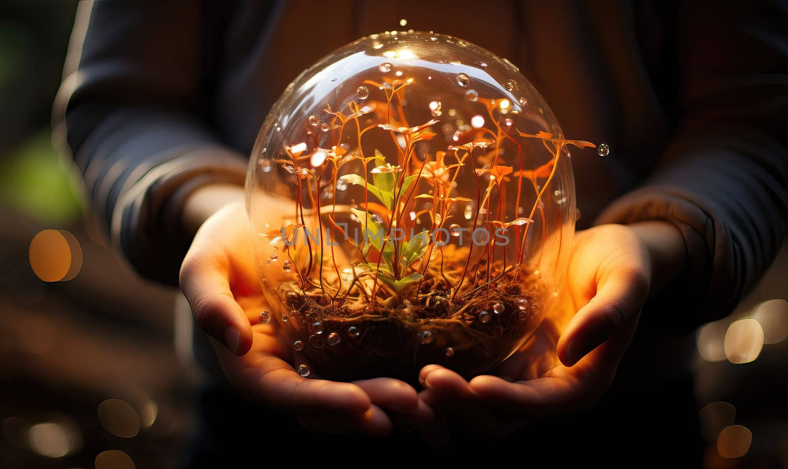 Nature in a glass ball on an abstract background. Selective soft focus.