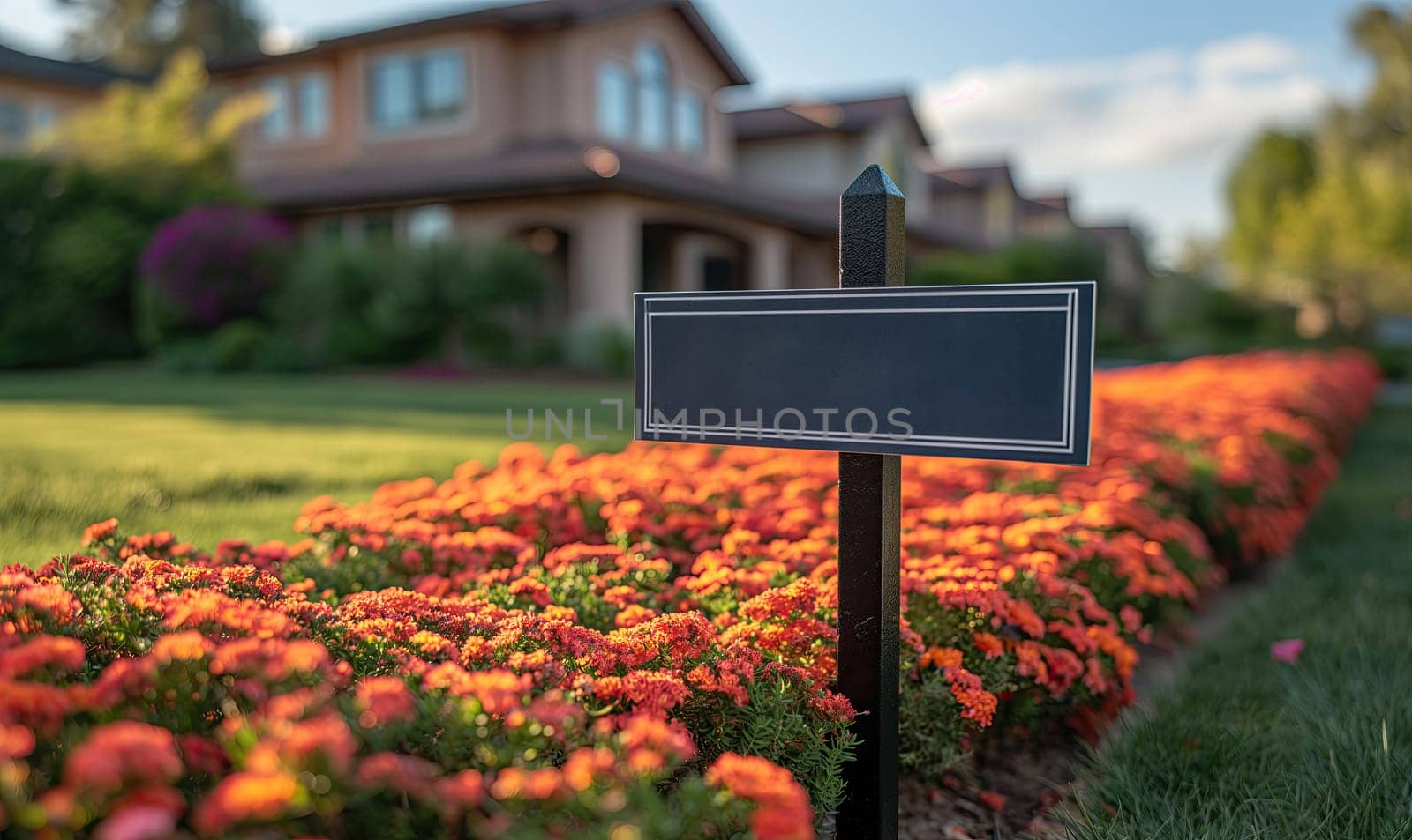 Selling a house with a for sale sign. Selective soft focus.