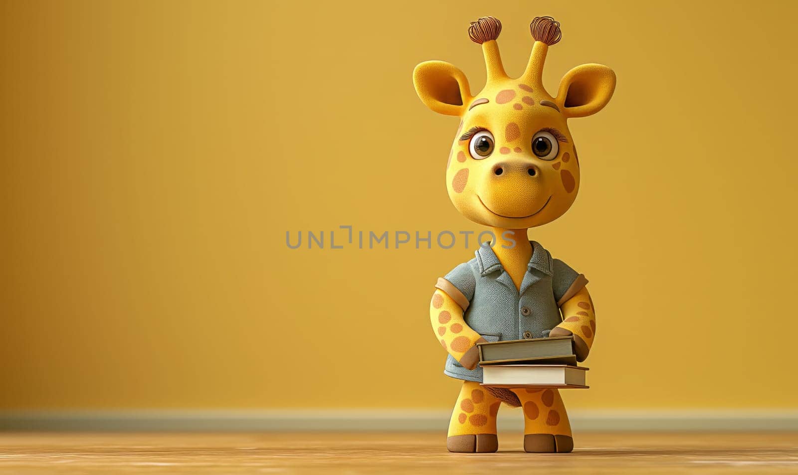 3D illustration of a giraffe with books. Selective soft focus.