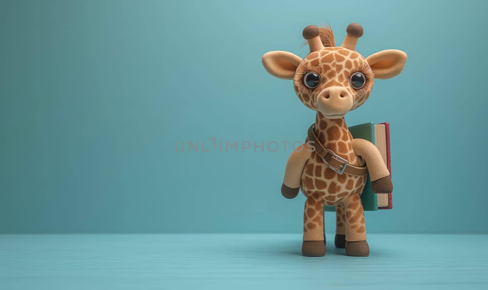 3D illustration of a giraffe with books. Selective soft focus.