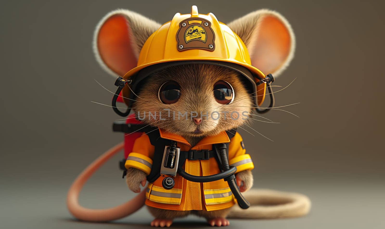 Illustration, mouse fireman on a colored background. by Fischeron