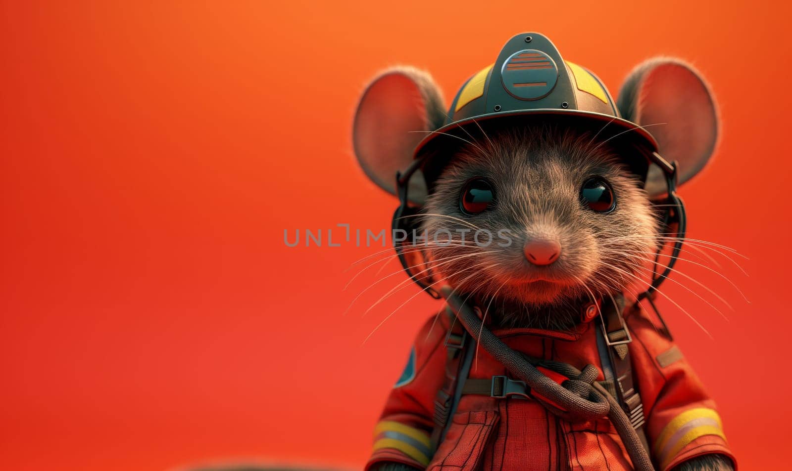 Illustration, mouse fireman on a colored background. Selective soft focus.