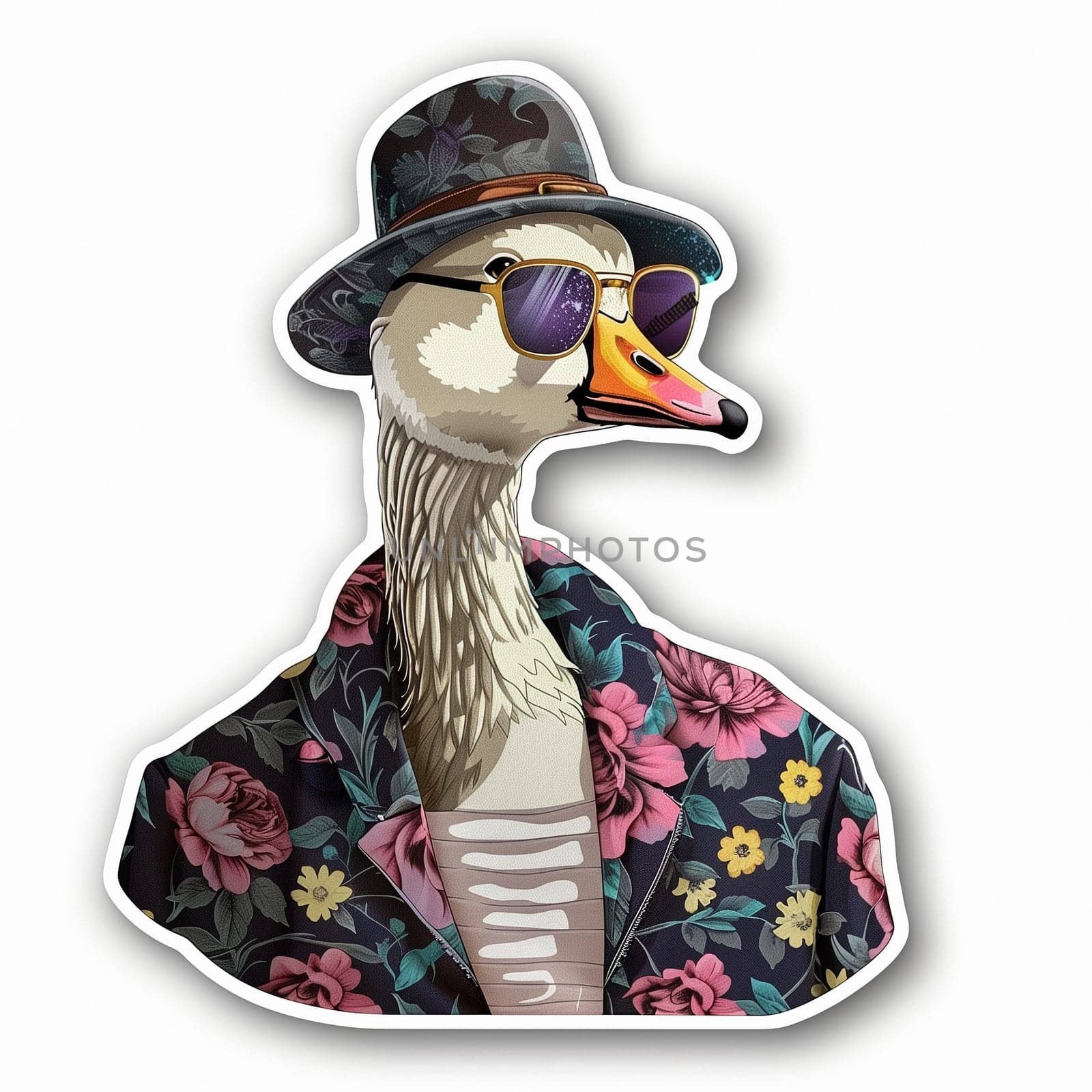 Sticker with a cool goose in glasses. High quality illustration