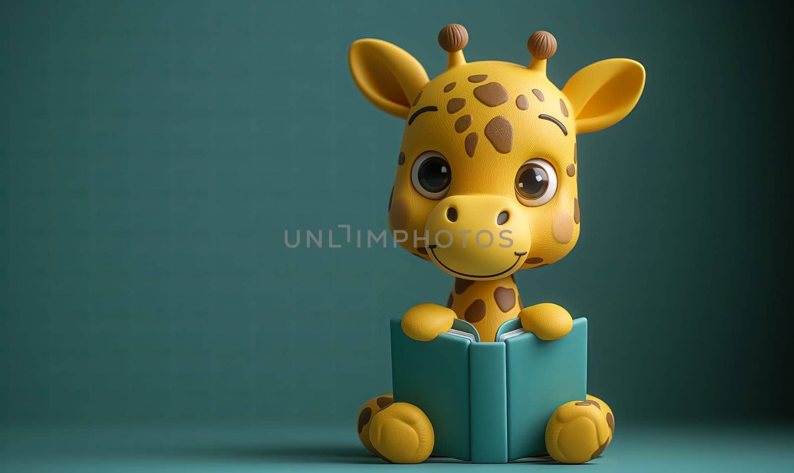 3D illustration of a giraffe with books. Selective soft focus.