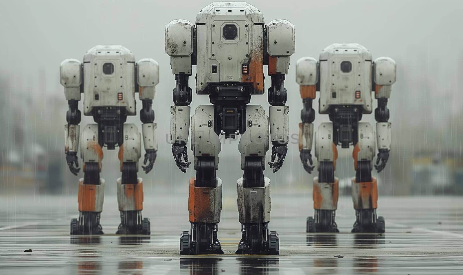Futuristic robots on an abstract background. Selective soft focus.