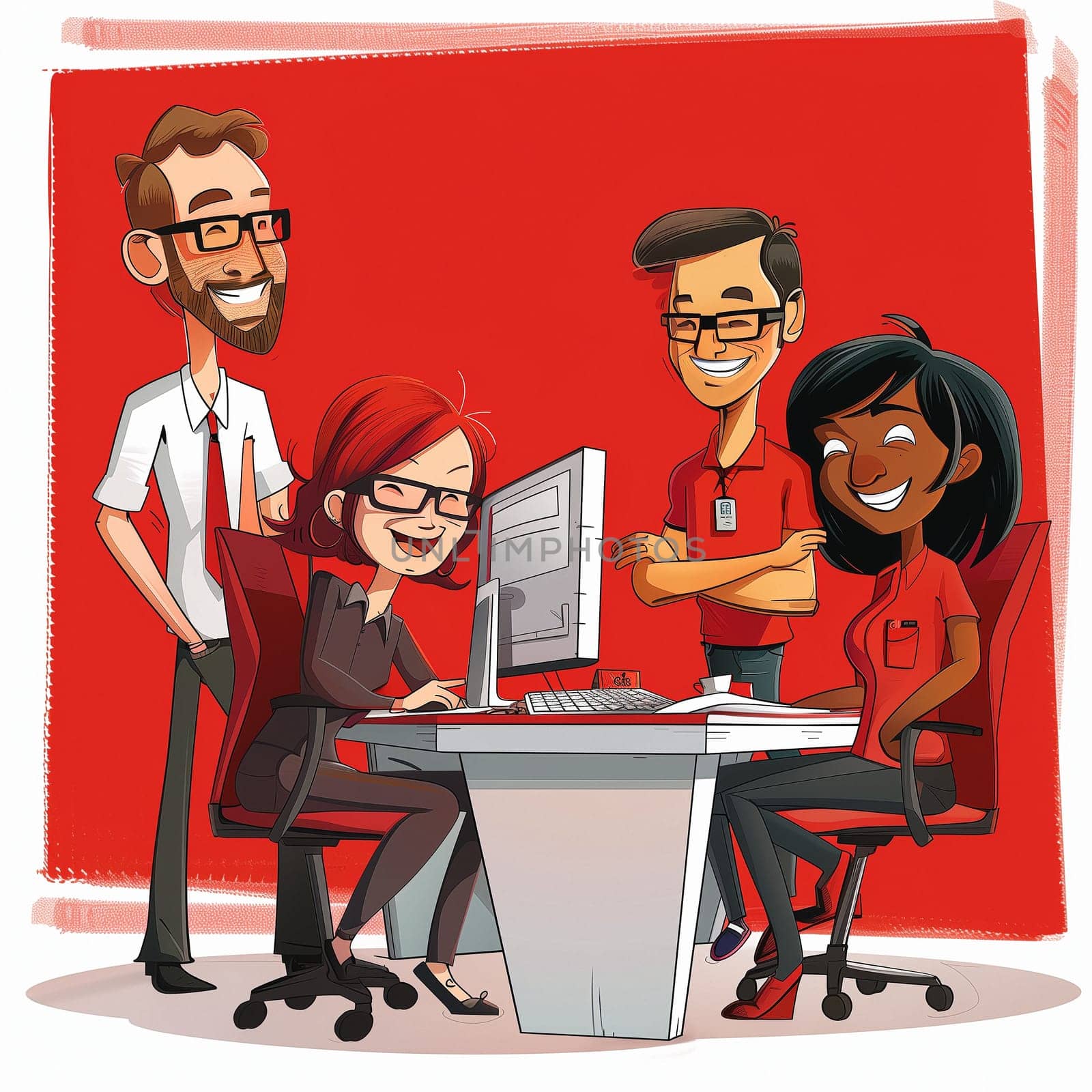 Office teamwork in cartoon style. High quality illustration