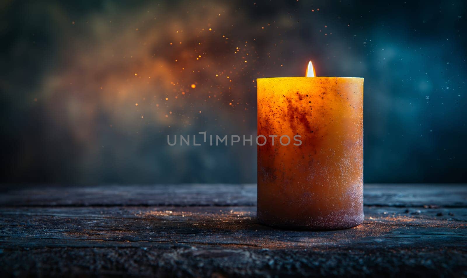Burning candle on an abstract background. Selective soft focus.