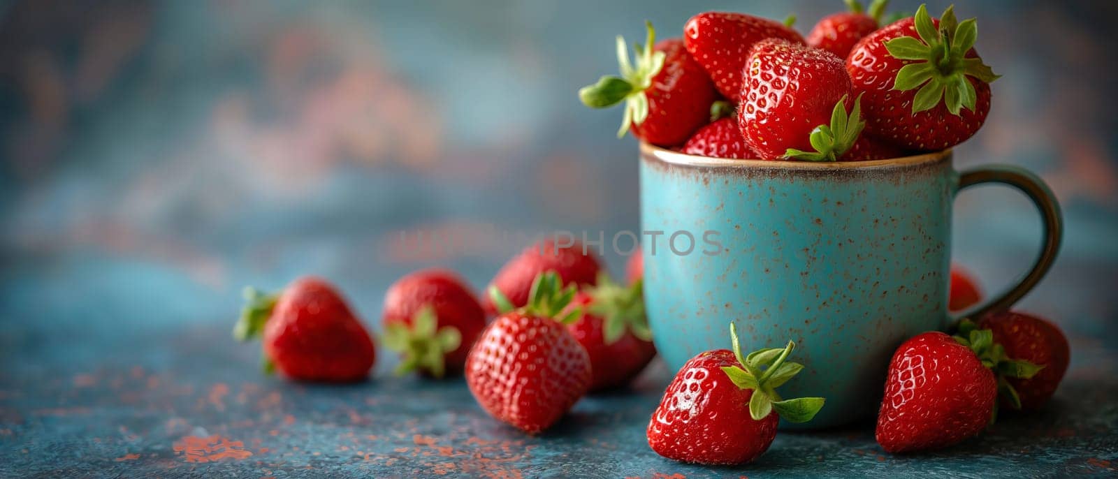 Ripe strawberries in a cup on a blurred background. by Fischeron