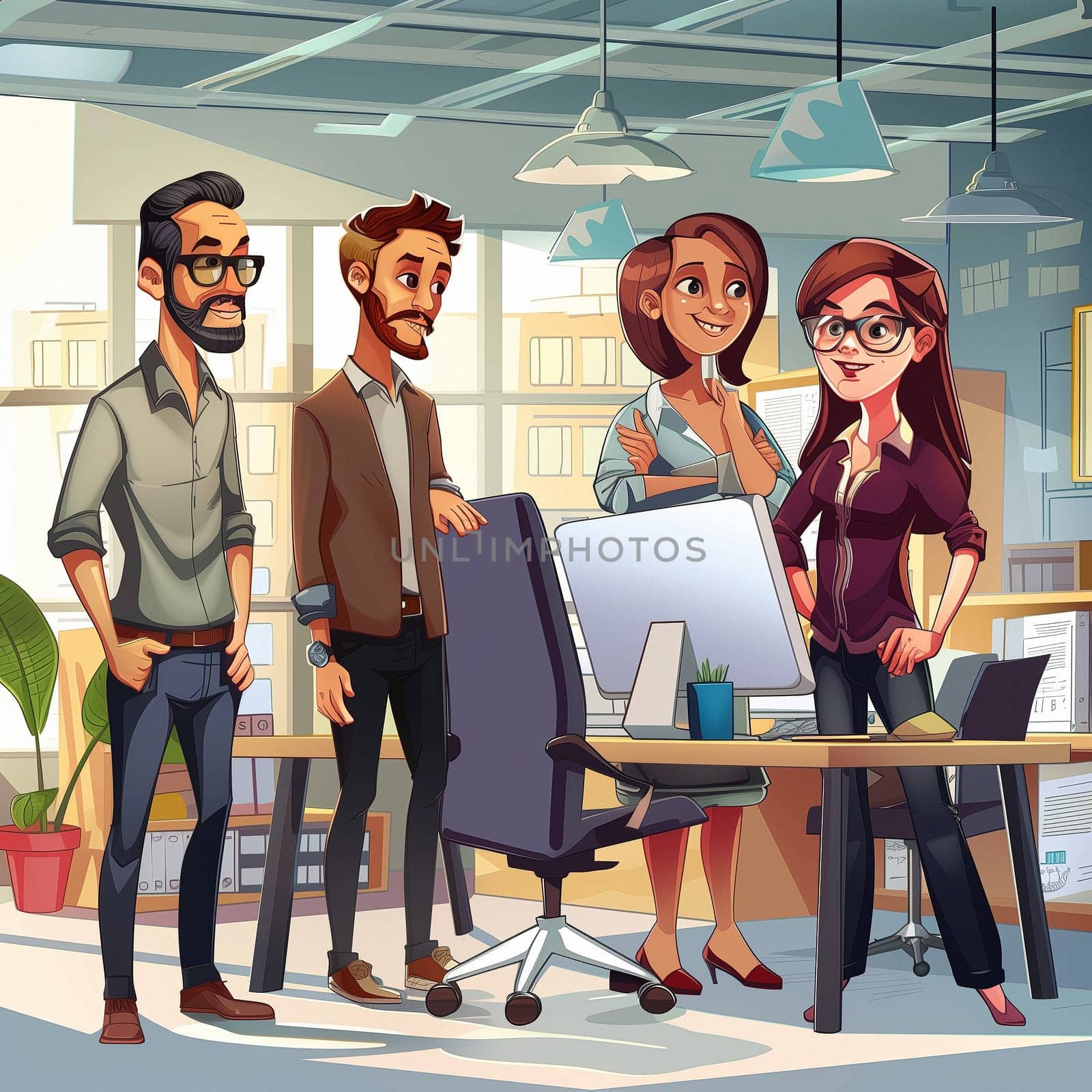 Office teamwork in cartoon style. High quality illustration