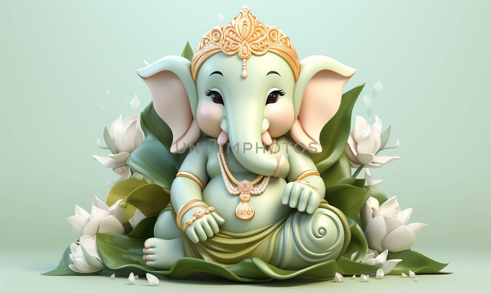 Illustration of Ganesha on a light background. Selective soft focus.