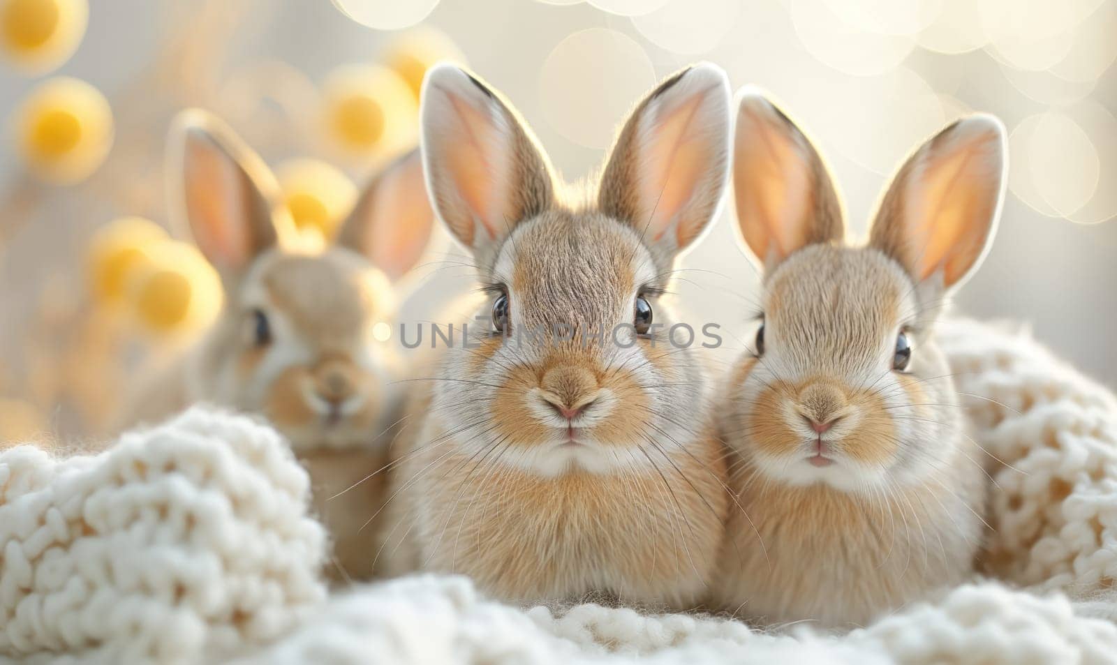 Illustration, cartoon, hares on a light background. Selective soft focus.