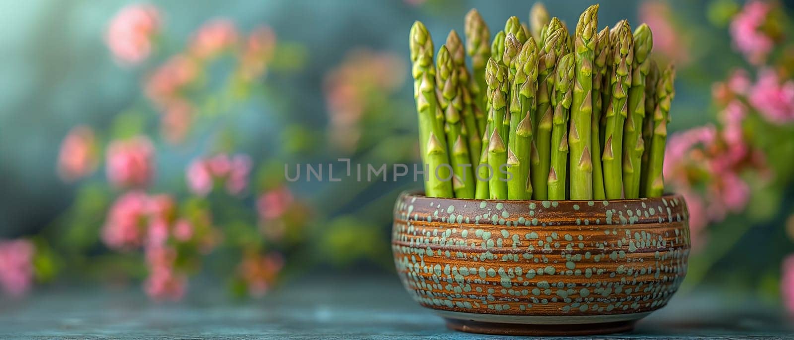 Green asparagus on an abstract background. Selective soft focus.