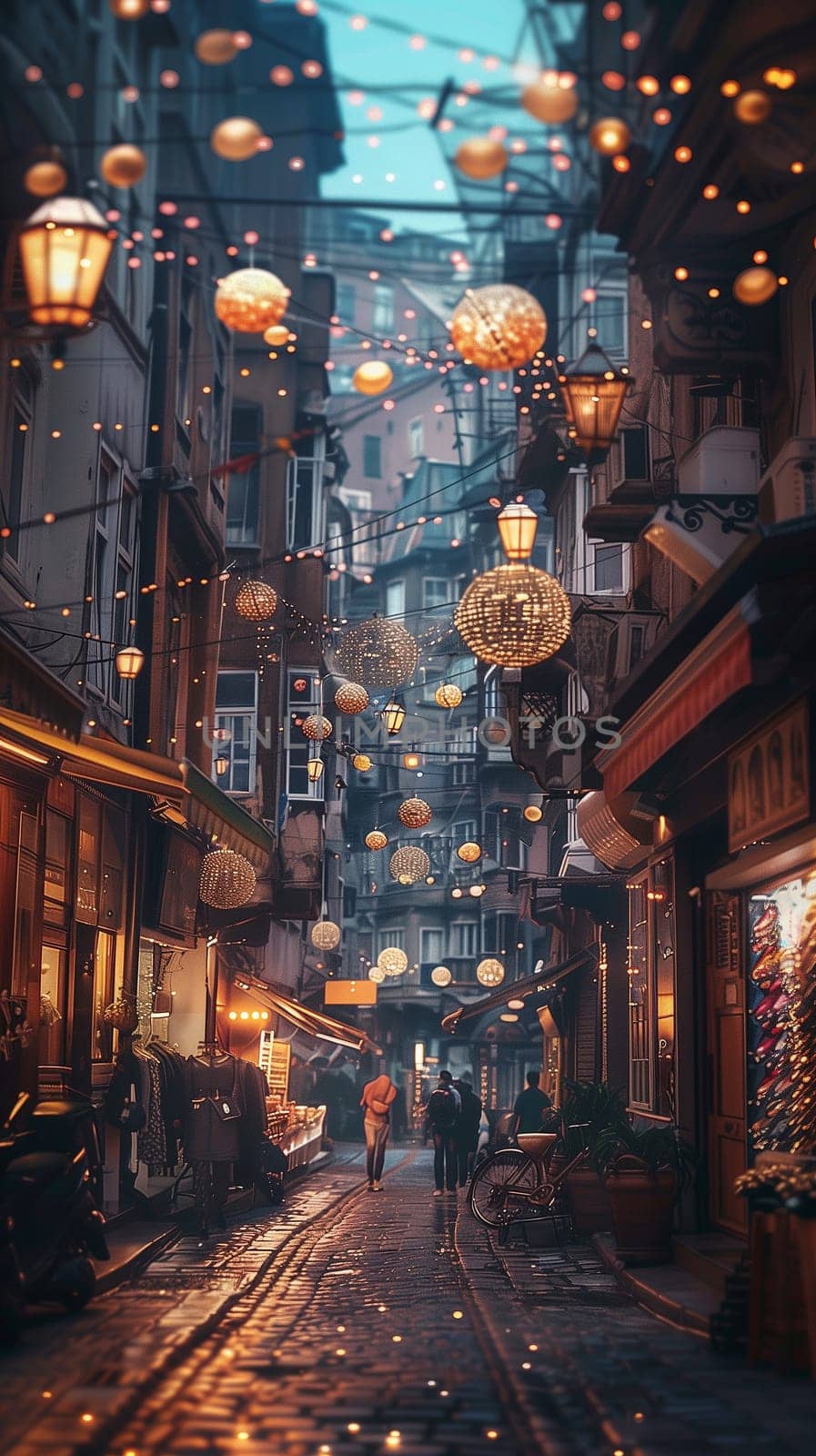 Daylight and lanterns of a very realistic streetscape. High quality photo