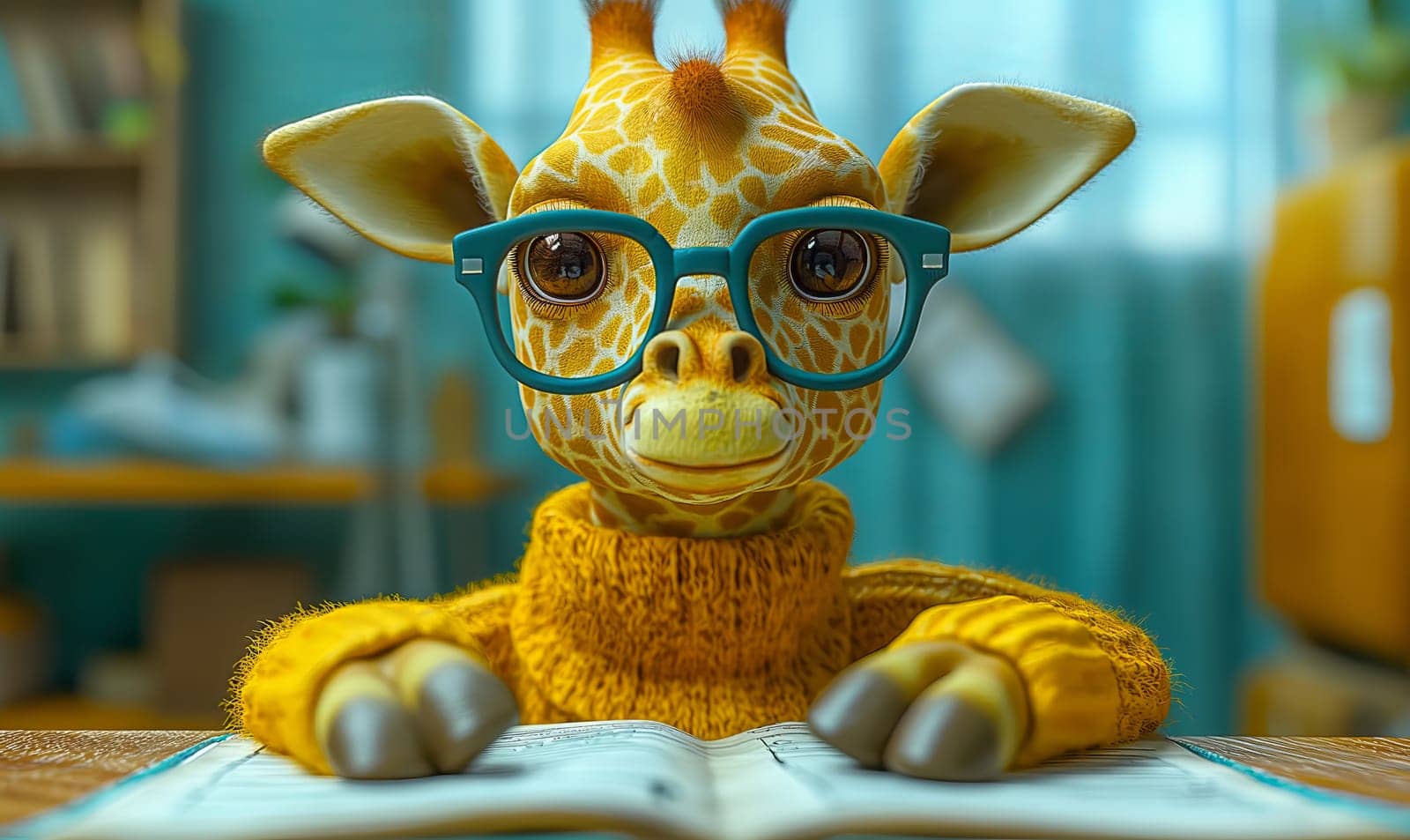 3D illustration of a giraffe with books. by Fischeron