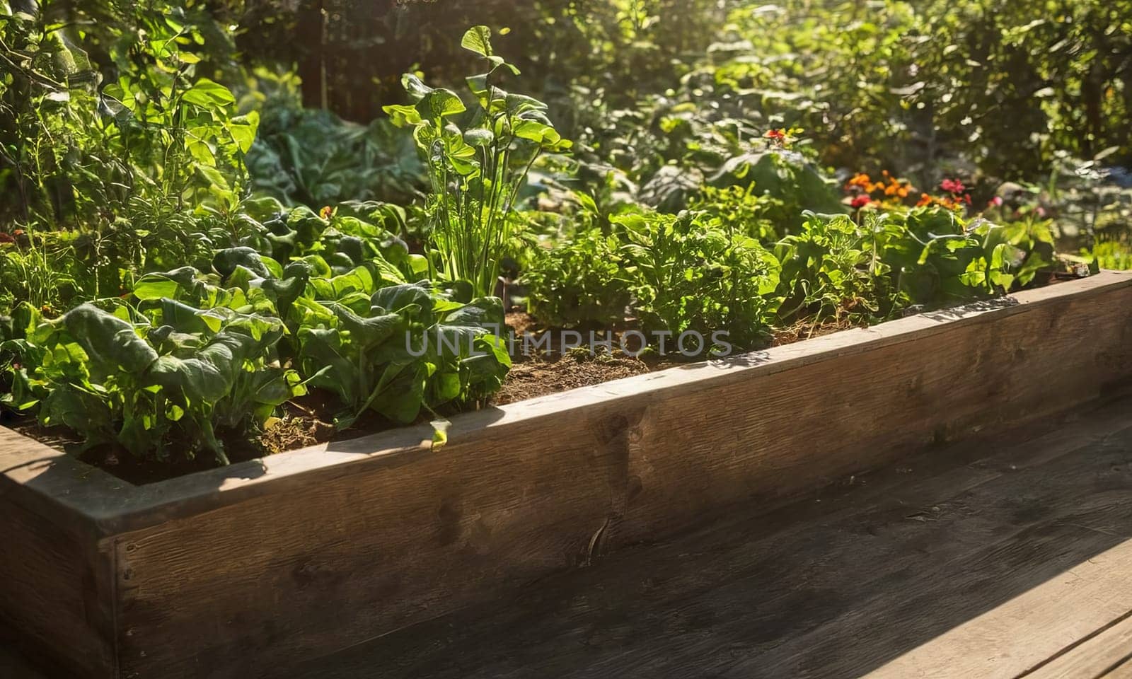 Raised wooden bed in backyard garden by fascinadora