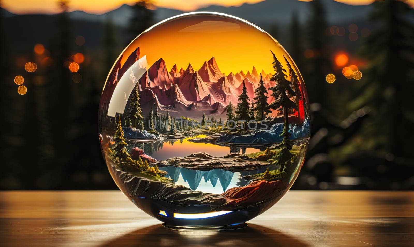 Nature in a glass ball on an abstract background. Selective soft focus.